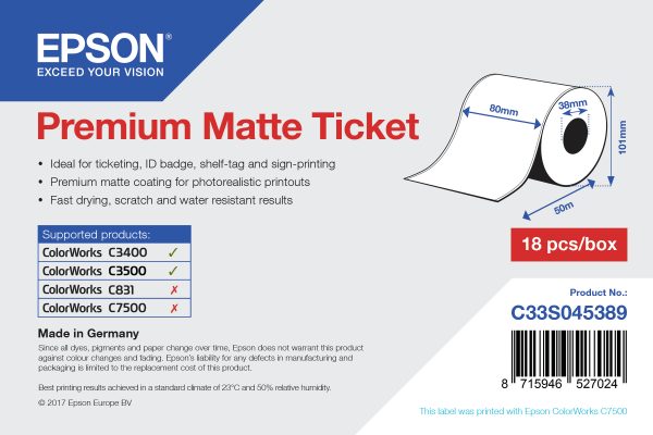 Rollo de Premium Matte Ticket, 80 mm x 50m