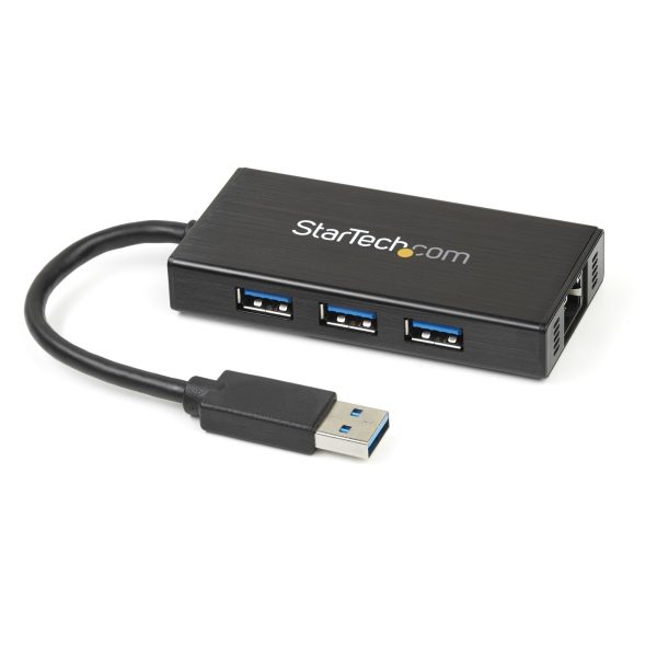 Hub USB 3.0 de Aluminio con Cable - 5Gbps - Concentrador de 3 Puertos USB con Adaptador de Red Ethernet Gigabit