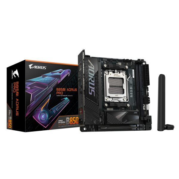 B850I AORUS PRO Placa Base - Compatible con procesadores AMD Ryzen Serie 9000, VRM digital de 8+2+1 fases, hasta 8400MHz DDR5 (OC), 1xPCIe 5.0 + 1xPCIe 4.0 M.2, 2.5LAN, WIFI 7, USB 3.2 Gen 2