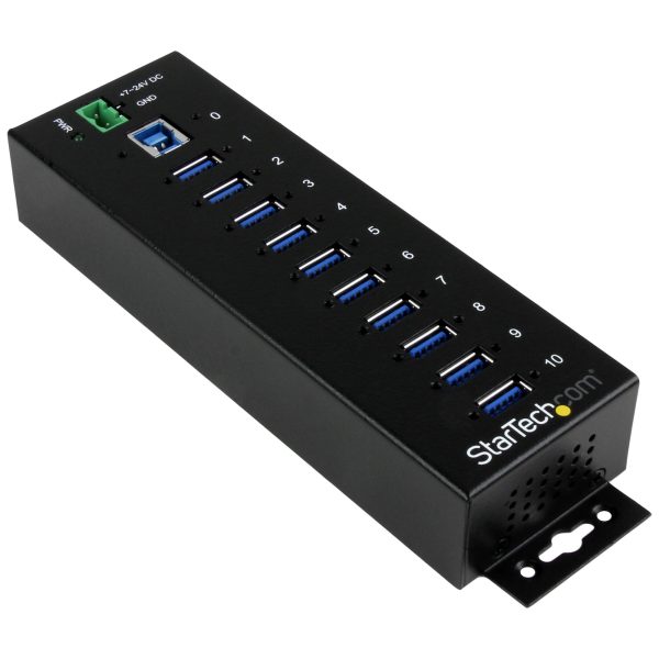 Hub Industrial de 10 Puertos USB 3.0 - 5Gbps - Ladrón Concentrador USB-A con Protección Antiestática ESD y Protección de Picos - de Montaje en Carril DIN Pared o Escritorio - Hub TAA