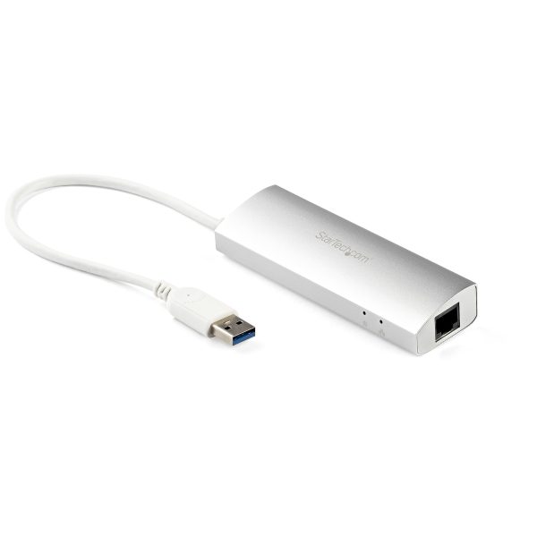 Hub Ladrón USB 3.0 de 3 Puertos con Adaptador de Red Ethernet Gigabit - Hub Concentrador USB-A - Alimentado por el Bus - 5Gbps - Hub USB Portátil - Carcasa Resistente