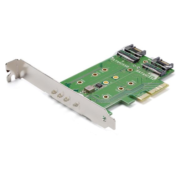 Tarjeta Adaptadora de 3 Puertos M.2 NGFF para SSD - Soporta 1x SSD M.2 PCIe NVMe - 2x SSD M.2 SATA III - Adaptador PCIe 3.0