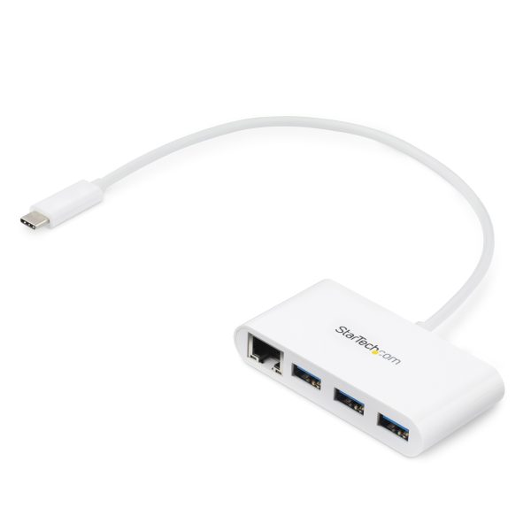 Concentrador USB 3.0 (5Gbps) de 3 Puertos con USB-C y Ethernet Gigabit - Hub Ladrón de USB Convencional - Blanco