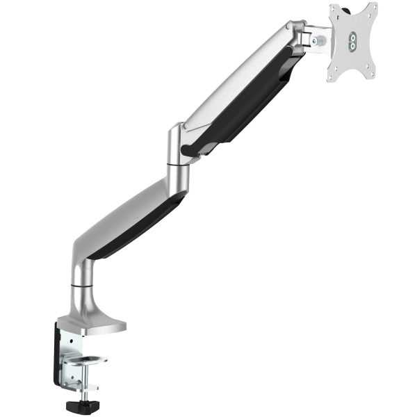 Brazo Ergonómico de Escritorio para Monitor VESA hasta 9kg - de Servicio Pesado - Movimiento Total, Altura Ajustable y Articulado - Aluminio - Abrazadera en C/Ojal - Plata