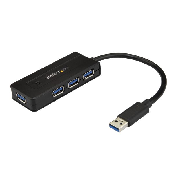 Hub Concentrador Portátil USB 3.0 SuperSpeed de 4 Puertos de 5Gbps con Carga Rápida - Ladrón USB 3.2 Gen 1 Tipo A - Alimentado por el Bus USB o Autoalimentado - Negro