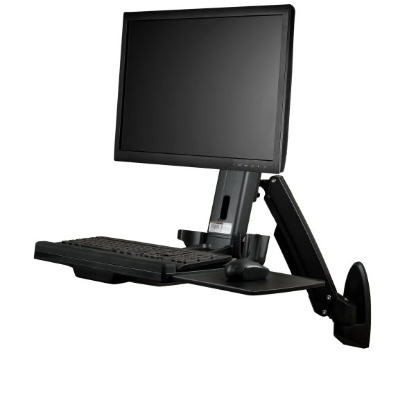 Estación de Trabajo de Pie y Sentado para Montaje en Pared - Para Un Monitor de hasta 24 Pulgadas - Escritorio Ergonómico