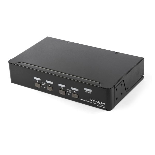 Switch Conmutador KVM de 4 Puertos DisplayPort - 4K 60Hz - para Una Pantalla - Switch KVM de 4 Puertos DP 1.2 con Hub Ladrón USB 2.0 y Audio - Dell, HP, Apple - TAA