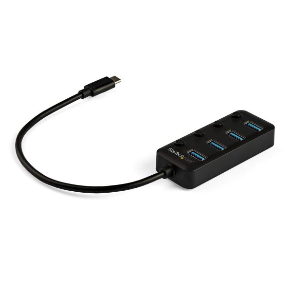 Hub Ladrón USB C de 4 Puertos - Concentrador USB Tipo C a 4 Puertos USB A con Interruptores Individuales de Encendido/Apagado - USB 3.2 Gen 1 SuperSpeed de 5Gbps - Alimentado por el Bus USB - Portátil - con Cable Incorporado de 25cm