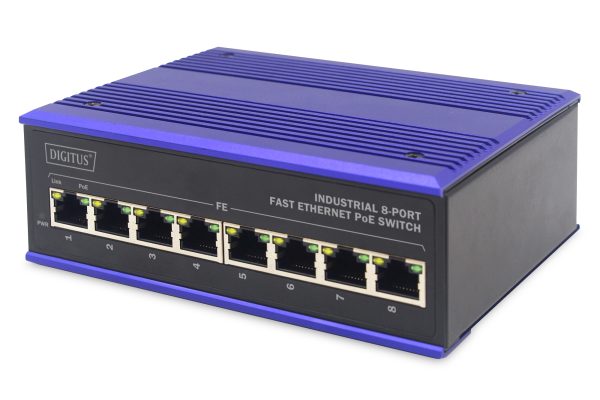 Conmutador PoE de red Fast Ethernet de 8 puertos, industrial, no gestionado