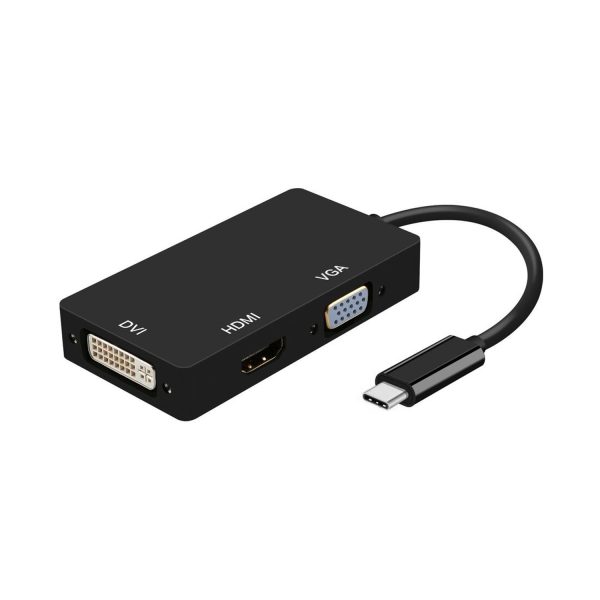 Conversor USB-C A DVI/HDMI/VGA, USB-C/M-DVI/H-HDMI/H-VGA/H, Negro, 15cm