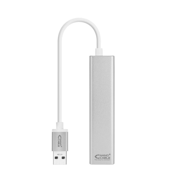 Conversor USB 3.0 a Ethernet Gigabit + 3xUSB 3.0, Plata, 15 cm