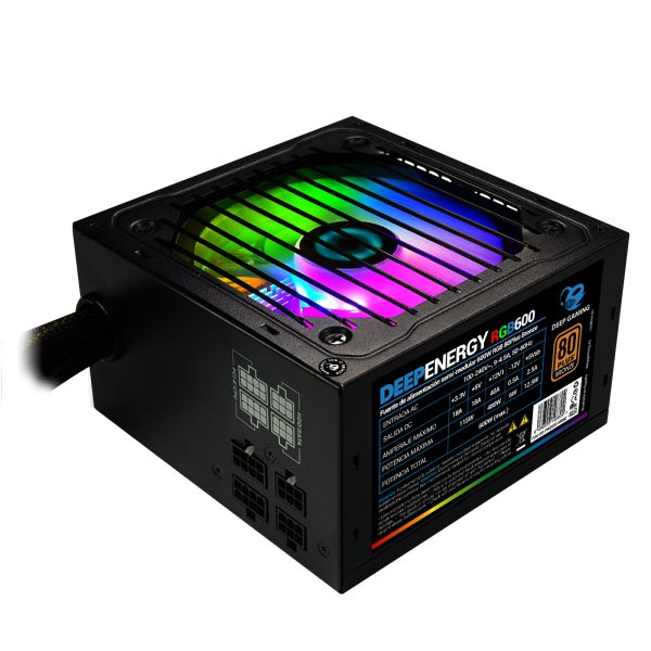 DeepEnergy RGB600 unidad de fuente de alimentación 600 W 20+4 pin ATX ATX Negro