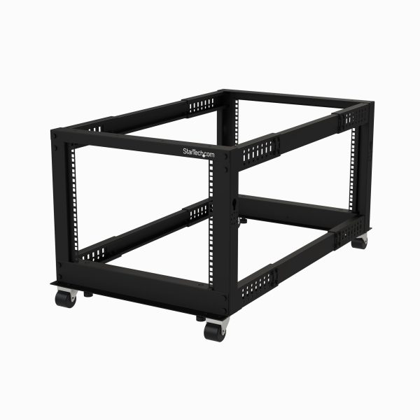 Rack 8U Móvil de Marco Abierto de 4 Columnas para Servidores - Rack de 19 Pulgadas para Equipo de Red e Informático - Rack Compacto con Ruedas o Patas Niveladoras