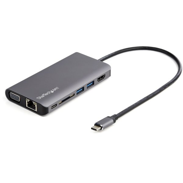 Adaptador Multipuertos USB-C - Mini Docking Station para Viajes con HDMI de 4K o VGA de 1080p - con Hub Ladrón USB 3.0 - PD de 100W - SD - Ethernet - Audio y Micrófono - Replicador de Puertos Portátil