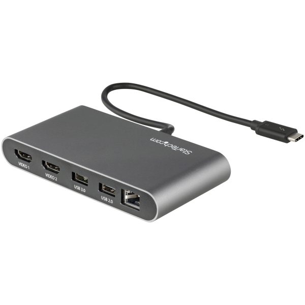 Mini Dock Thunderbolt 3 - Docking Station Portátil para 2 Monitores con HDMI 4K de 60Hz, 2x Hub USB-A (3.0/2.0), GbE - Cable de 28cm - Adaptador Multipuerto TB3 - Mac/Windows