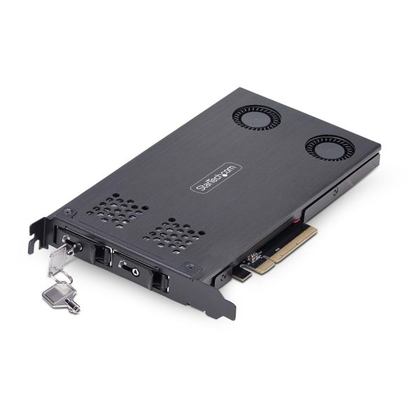 Tarjeta Rack Móvil de 2 Bahías para SSD NVMe M.2 a PCIe x8 - Requiere Bifurcación - Bahías de Intercambio en Caliente - Instalación sin Herramientas