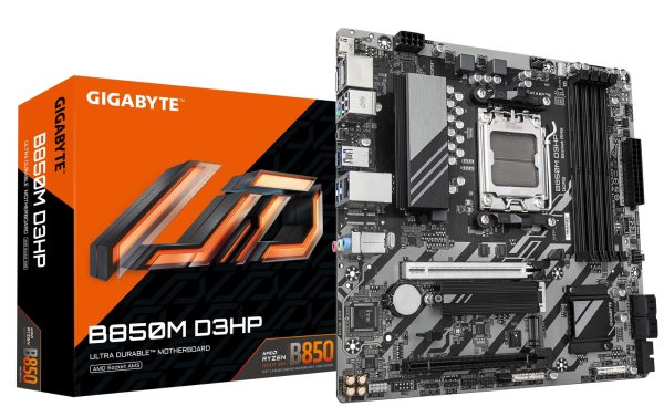 B850M D3HP Placa Base - Procesadores AMD Ryzen Serie 9000, 5+2+2 fases VRM digitales, hasta 8200MHz DDR5 (OC), 1xPCIe 5.0 + 1xPCIe 4.0 M.2, LAN GbE, USB 3.2 Gen 2