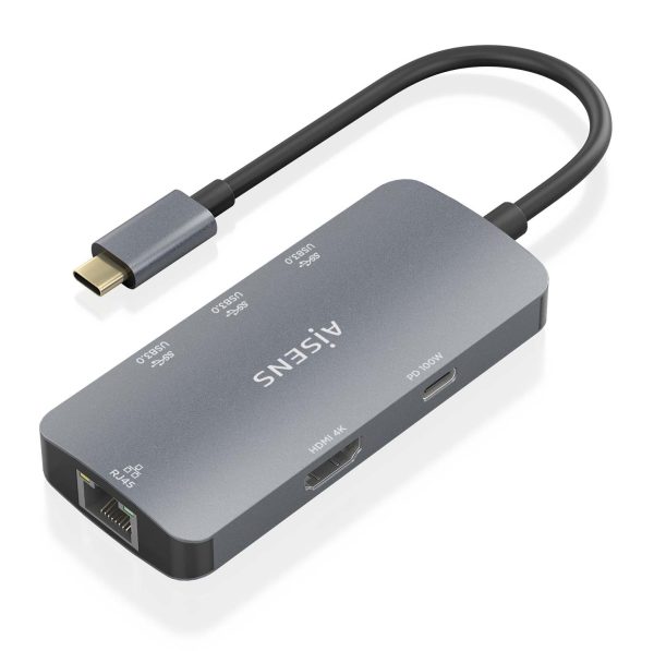 USB-C Dock 6 En 1, USB-C a 1xHDMI, 1xRJ45, 3xUSB-A, 1xUSB-C PD, Gris, 15cm