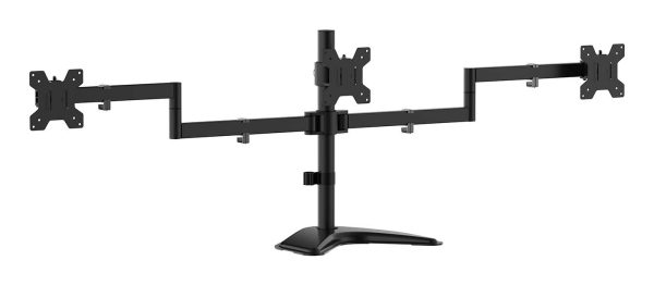 Soporte de mesa con peana eco giratorio e inclinable para 3 monitores 10kg (3 Pivotes, 2 Brazos) de 13-27, Negro