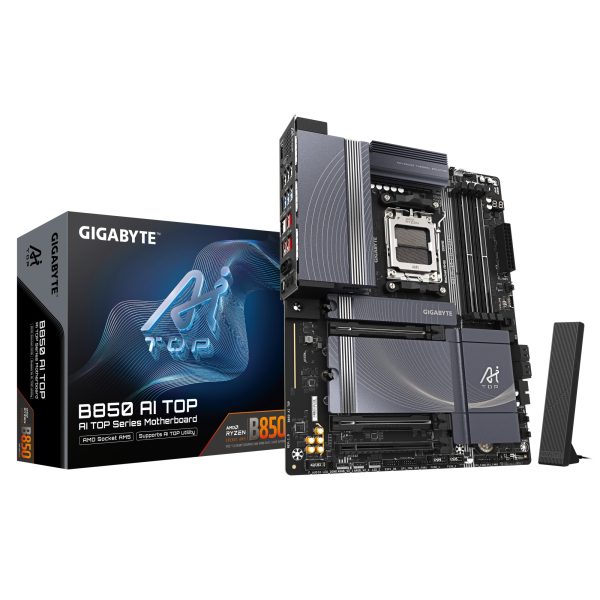 B850 AI TOP Placa Base - Procesadores AMD Ryzen Serie 9000, 16+2+2 fases VRM digitales, hasta 8600MHz DDR5 (OC), 2xPCIe 5.0 + 1xPCIe 4.0 M.2, LAN 10GbE, WIFI 7, USB 3.2 Gen 2x2