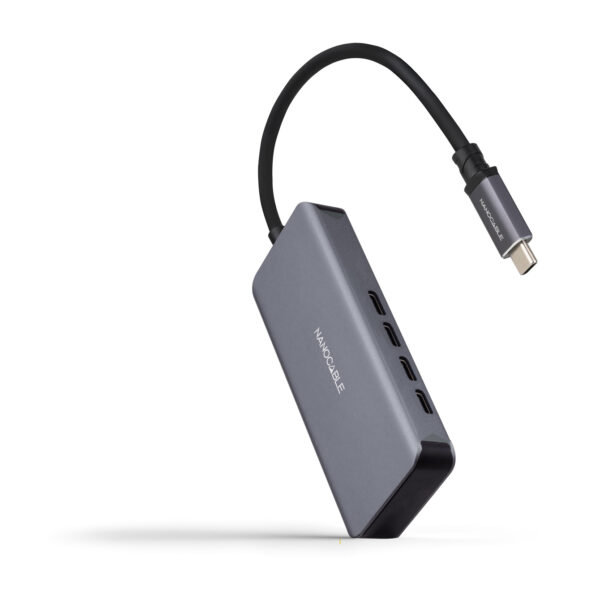 Hub USB-C macho a 4 x USB-C hembra, Aluminio 10 cm, Gris