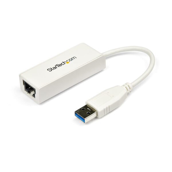 Adaptador Tarjeta de Red Externa NIC USB 3.0 a Ethernet Gigabit de 1 Puerto - 1x RJ45 Hembra - 1x USBA - 10/100/1000 - Adaptador LAN Externo - Blanco