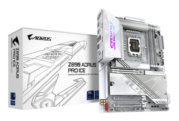 Placa base Z890 AORUS PRO ICE - Compatible con CPUs Intel Core Ultra (Serie 2), VRM de 16+1+2 fases, hasta 9500MHz DDR5 (OC), 1xPCIe 5.0 + 4xPCIe 4.0, Wi-Fi 7, LAN 5GbE, Thunderbolt 4