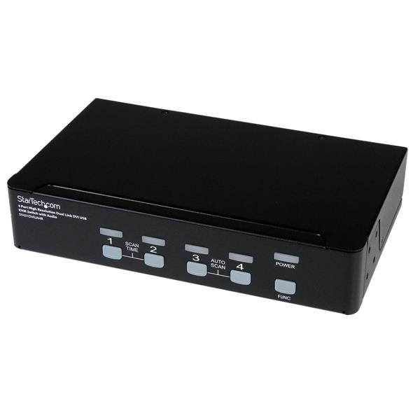 Conmutador Switch KVM de 4 Puertos de Vídeo DVI con Doble Enlace - Audio USB 2.0