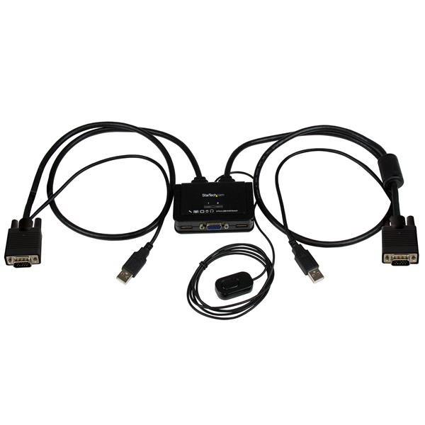 Switch Conmutador KVM de Cable con 2 Puertos VGA USB Alimentado por USB con Interruptor Remoto