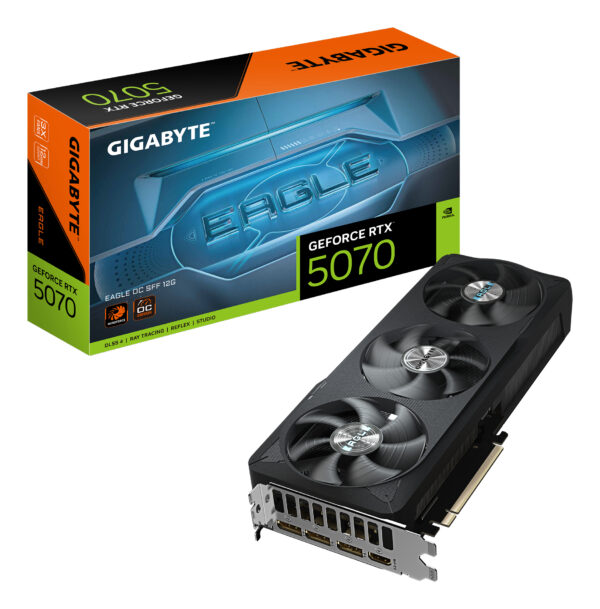 GeForce RTX 5070 EAGLE OC SFF 12G Tarjeta Gráfica - 12GB GDDR7, 192 bits, PCI-E 5.0, 2587 MHz Core Clock, 3 x DP 2.1b, 1 x HDMI 2.1b, NVIDIA DLSS 4, GV-N5070EAGLE OC-12GD