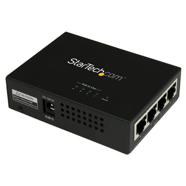 Inyector de Alimentación PoE Power over Ethernet Midspan 4 Puertos Gigabit RJ45 de Pared - 802.3 at af