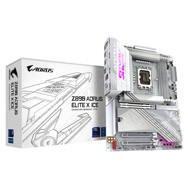 Placa base Z890 AORUS ELITE X ICE - Compatible con CPUs Intel Core Ultra (Serie 2), VRM de 16+1+2 fases, hasta 9500MHz DDR5 (OC), 1xPCIe 5.0 + 4xPCIe 4.0, Wi-Fi 7, LAN 2.5GbE, Thunderbolt 4