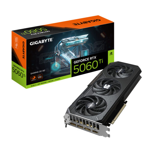 GeForce RTX 5060 Ti GAMING OC 8G Tarjeta Gráfica  8 GB GDDR7, 128 bits, PCI-E 5.0, 2647 MHz Frecuencia del núcleo, 3 x DisplayPort, 1 x HDMI, GV-N506TGAMING OC-8GD