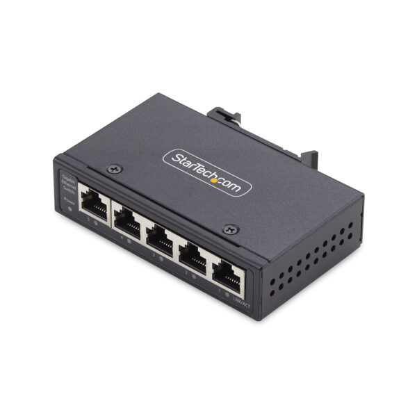 Switch Ethernet Industrial de 5 Puertos no Gestionado IP30 - Ethernet 100/1000 - Montaje en Pared o Carril DIN - IP30 - -40C-75C - 9~60VDC - TAA