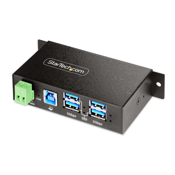 Hub USB Industrial de 4 Puertos Gestionado - Servicio Pesado - Caja de Metal - Protección ESD y Sobretensión - Montaje DIN, Pared, Escritorio - USB 3.2 Gen 1 5Gbps