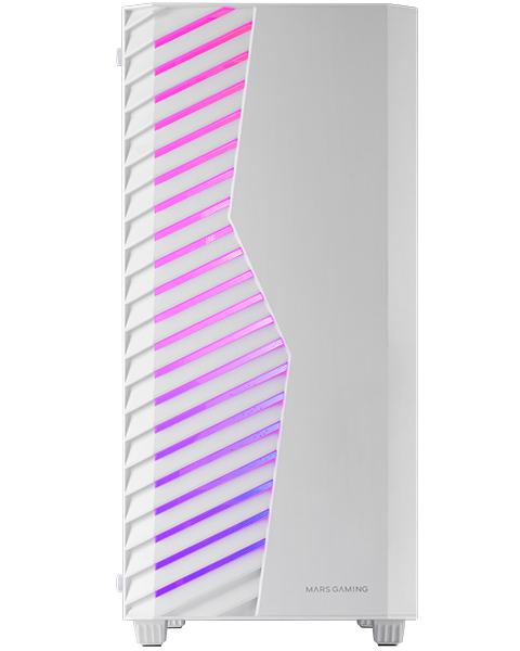 MC-VOLT, Caja Gaming ATX, Ventilador ARGB 120mm, Rejilla Frontal ARGB, Ventana Lateral Completa Cristal Templado, Gestión de Cableado, Semitorre PC con Soporte Refrigeración Líquida, Blanco