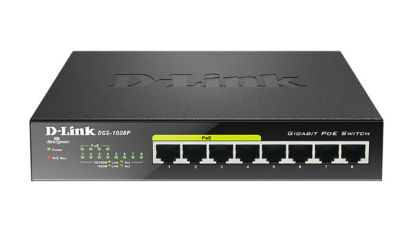 DGS-1008P switch No administrado Gigabit Ethernet (10/100/1000) Energía sobre Ethernet (PoE) Negro