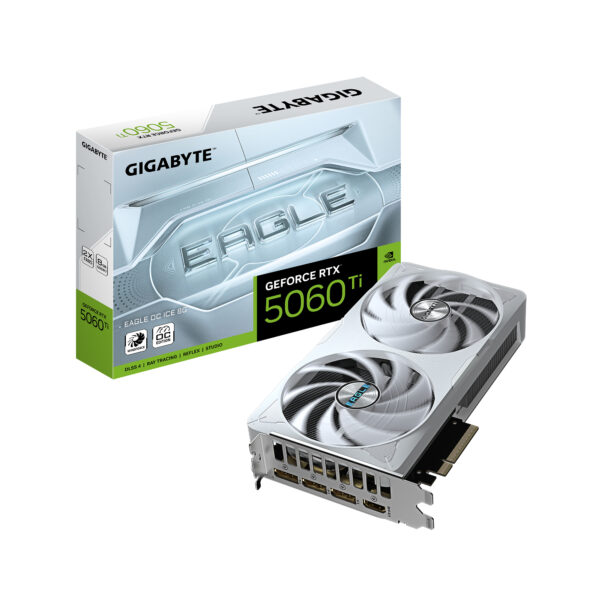 GeForce RTX 5060 Ti EAGLE OC ICE 8G Tarjeta Gráfica  8 GB GDDR7, 128 bits, PCI-E 5.0, 2617 MHz Frecuencia del núcleo, 3 x DisplayPort, 1 x HDMI, GV-N506TEAGLEOC ICE-8GD