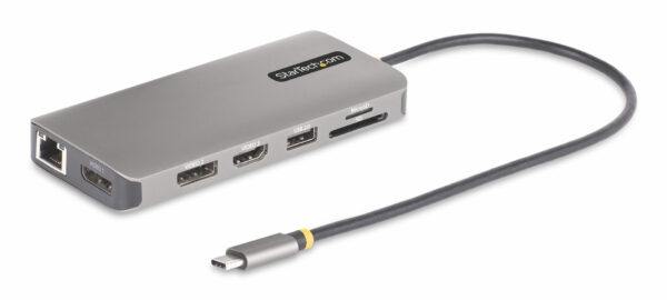 Adaptador Multipuerto USB-C de 3 Monitores HDMI/DP - 4K 60Hz Doble + 4K 30Hz HDMI y DP - Hub 4x USB-A - PD de 100W de Paso - Red Gigabit Ethernet - Lector de Tarjetas SD/MicroSD