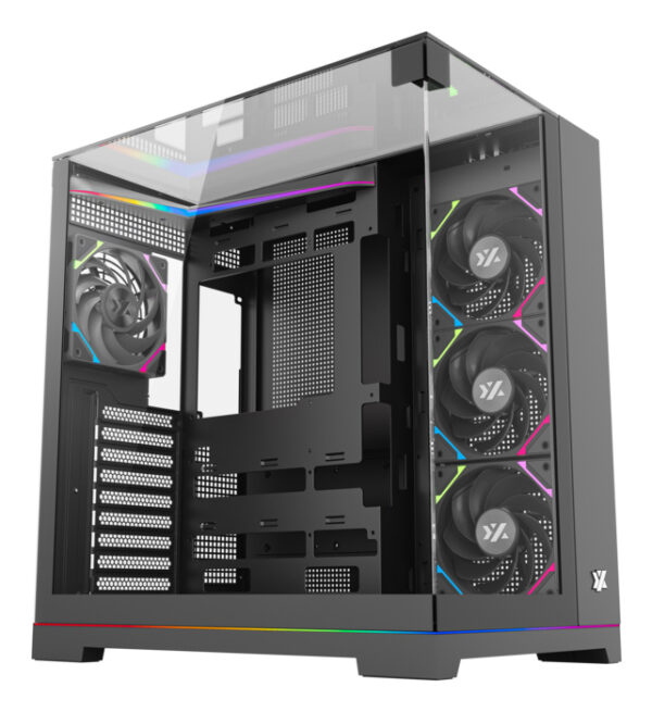 TESSERACT A-RGB, TORRE GAMING, 4x VENTILADORES, 3D ULTRA-PANORAMICO,BTF, TYPO C, ATX, NEGRA