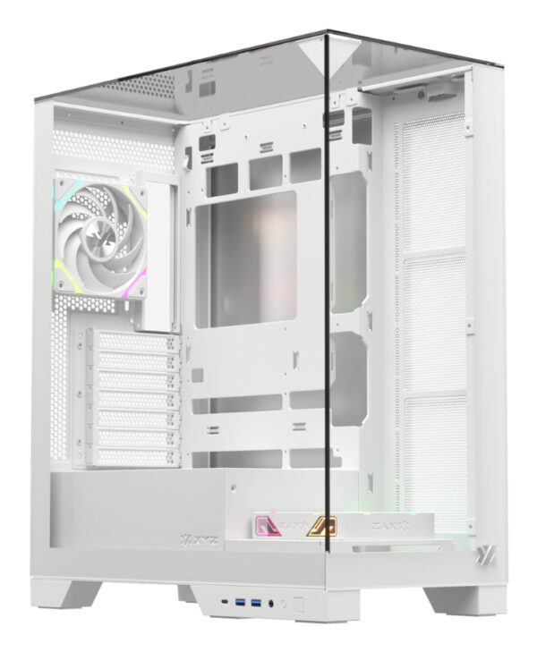 TRIFECTA, TORRE GAMING, 2x VENTILADORES, 3D ULTRA-PANORAMICO,BTF, TYPO C, ATX, BLANCA