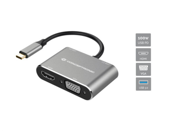 DONN16G base para portátil y replicador de puertos Alámbrico USB 3.2 Gen 1 (3.1 Gen 1) Type-C Negro, Plata