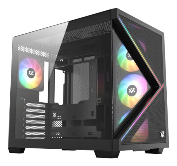 QUBEX, TORRE GAMING,DUAL CHAMBER, 4x VENTILADORES, A-RGB, MESH DUAL ,BTF, TYPO C, ATX, NEGRA