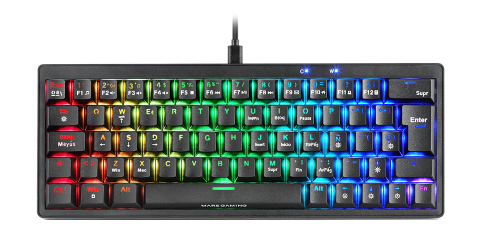MKMINIPRO, Teclado Mecánico Ultra-Compacto 60%, Switches Mecánicos Hot-Swappable, Iluminación RGB Chroma, Teclado Gaming Antighosting, Multiplataforma, Switch Azul, Español, Negro