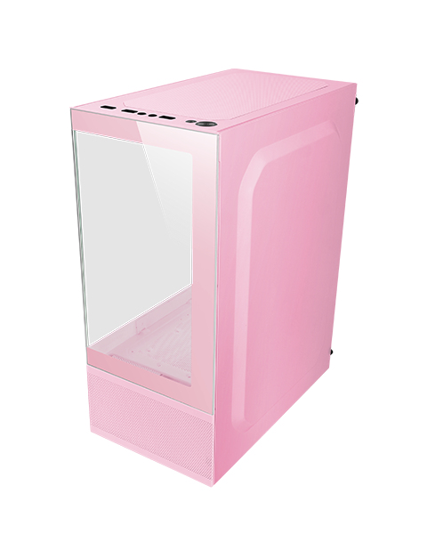 MC-SE, Caja PC Micro-ATX, Panel Frontal y Lateral de Cristal Sin Marco, Diseño Inferior con Tecnología AirTech Mesh, Minitorre Gaming Doble Cámara, Soporte Refrigeración Líquida, Rosa