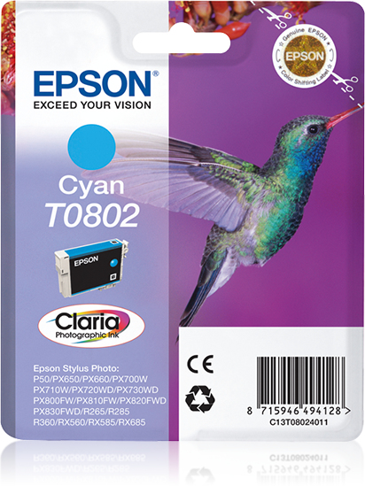 Hummingbird Cartucho T0802 cian (etiqueta RF)