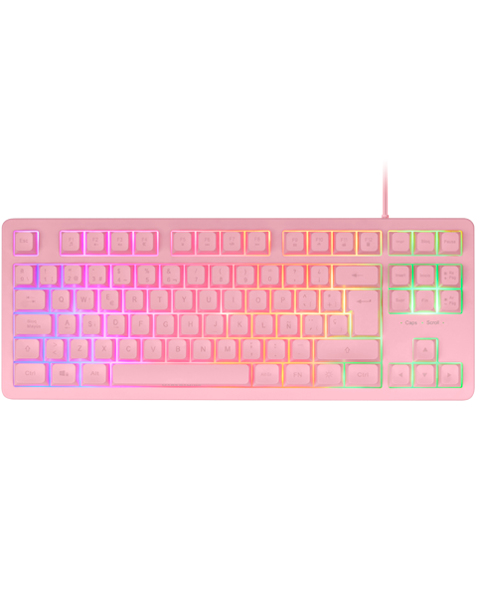 MK023, Teclado Gaming TKL, Tecnología Híbrida H-Mech, Iluminación FRGB Rainbow, Anti-ghosting, Compatibilidad Universal, Rosa, Idioma Español