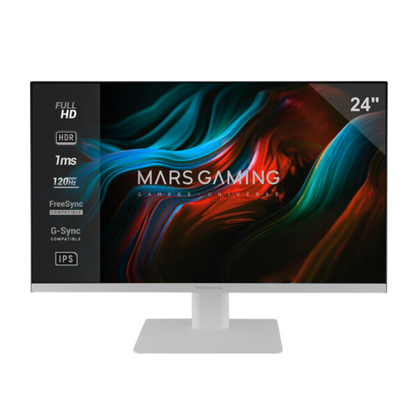 MV-24, Monitor 24 IPS FHD 120Hz, HDR10 1ms, FreeSync y G-SYNC, Monitor PC con Altavoces Integrados, Inclinación 25°, Low Blue Light y Flicker Free, HDMI + DisplayPort + Jack 3.5mm, Blanco