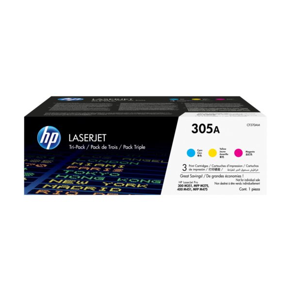 Pack de ahorro de 3 cartuchos de tóner original LaserJet 305A cian/magenta/amarillo