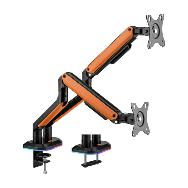 Soporte de Mesa RGB Gaming contrapeso giratorio e inclinable para Monitor/TV 9Kg (3 Pivotes, 2 Brazos) de 17-32, Negro-Naranja